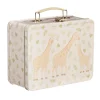 Lunchbox Koffer mit Giraffen aus Metall weiß beige grün 22x17x10cm von Sass & Belle