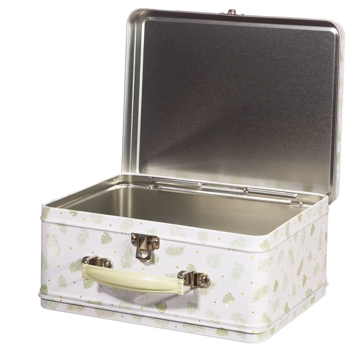 Lunchbox Koffer mit Giraffen aus Metall weiß beige grün 22x17x10cm von Sass & Belle