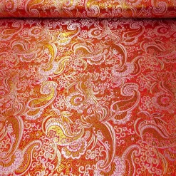 Lurex Jaquard Stoff Paisley Ornament rot goldfarbig