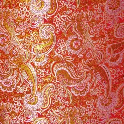 Lurex Jaquard Stoff Paisley Ornament rot goldfarbig