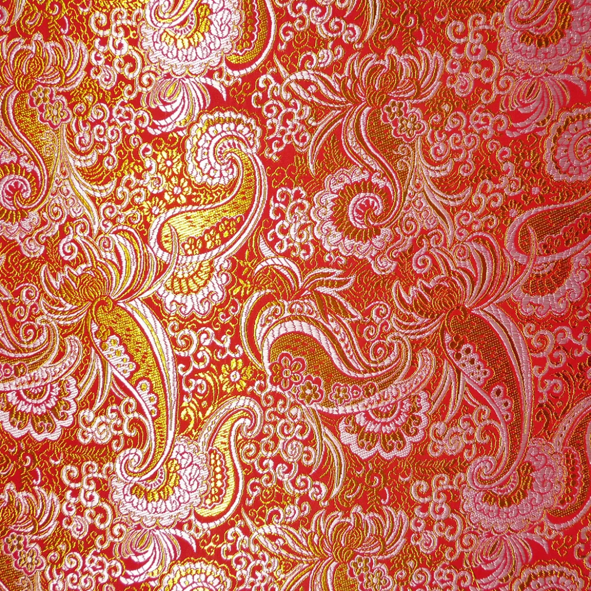 Lurex Jaquard Stoff Paisley Ornament rot goldfarbig