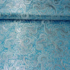 Lurex Jaquard Stoff Paisley Ornament türkis silberfarbig