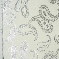 Lurex Jaquard Stoff Paisley weiß silberfarbig 1,5m Breite
