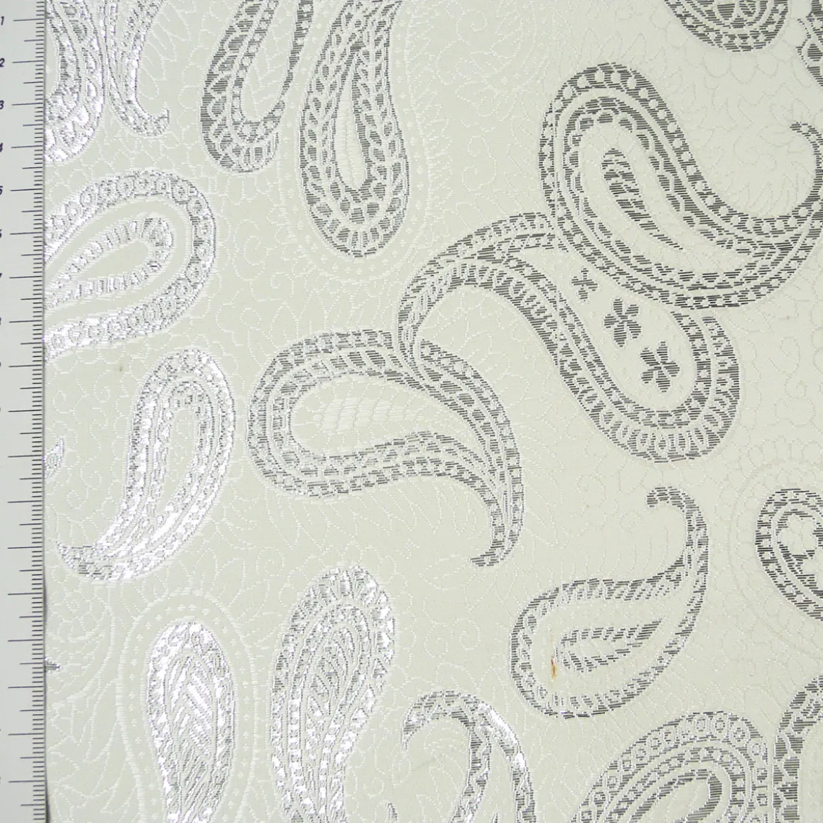 Lurex Jaquard Stoff Paisley weiß silberfarbig 1,5m Breite