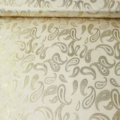Lurex Jaquard Stoff Paisley weiß goldfarbig 1,5m Breite