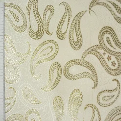 Lurex Jaquard Stoff Paisley weiß goldfarbig 1,5m Breite