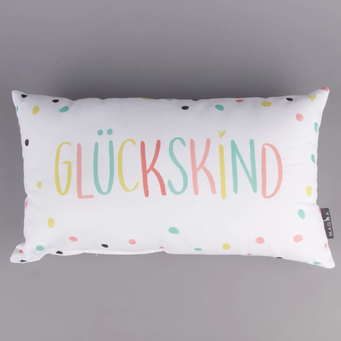 Magma Deko Kissen mit Aufschrift Glückskind weiß pastell 30x50cm