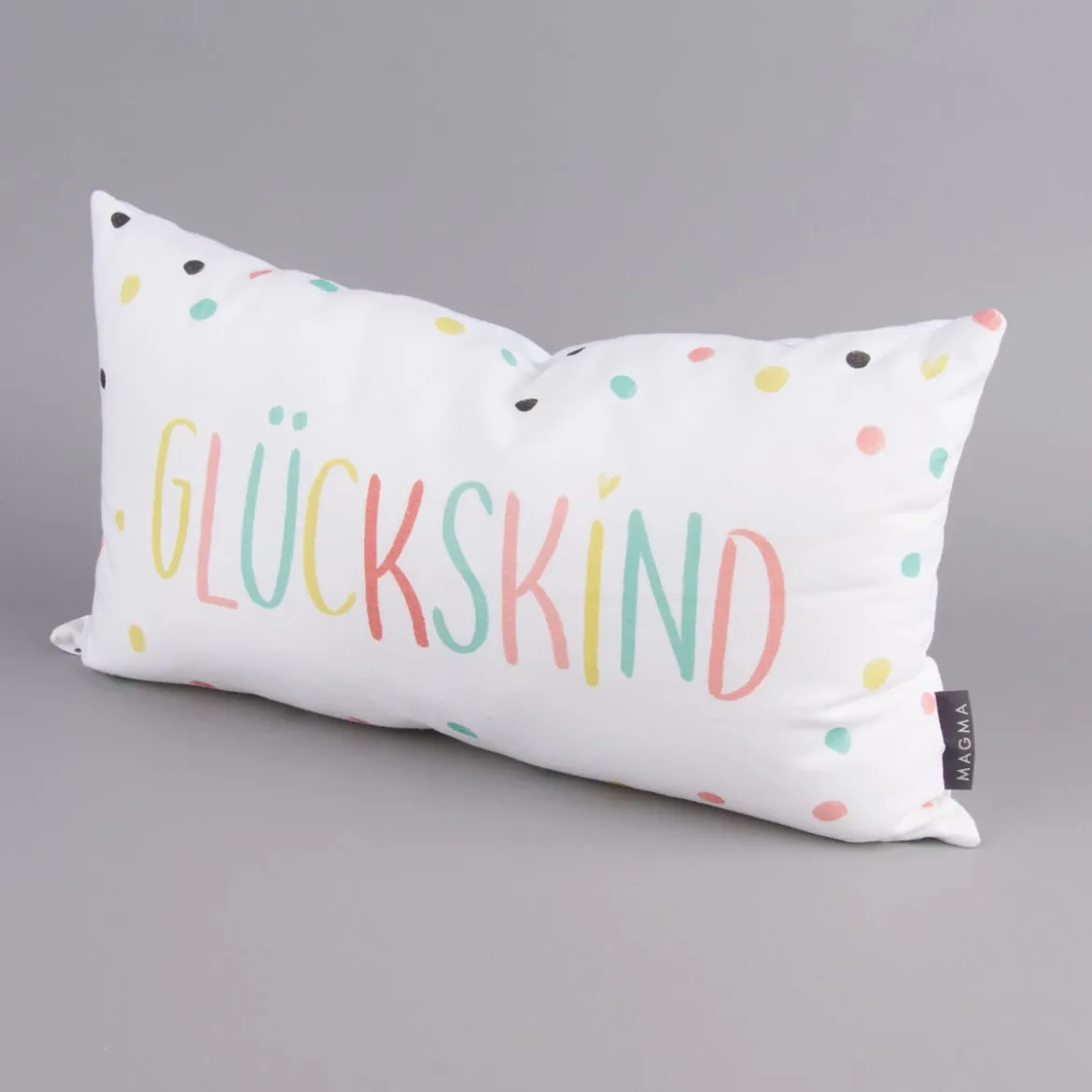 Magma Deko Kissen mit Aufschrift Glückskind weiß pastell 30x50cm
