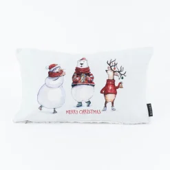 Magma Wende-Kissenhülle Merry Christmas Drei Freunde mit Plüschrückseite cremeweiß bunt 30x50cm
