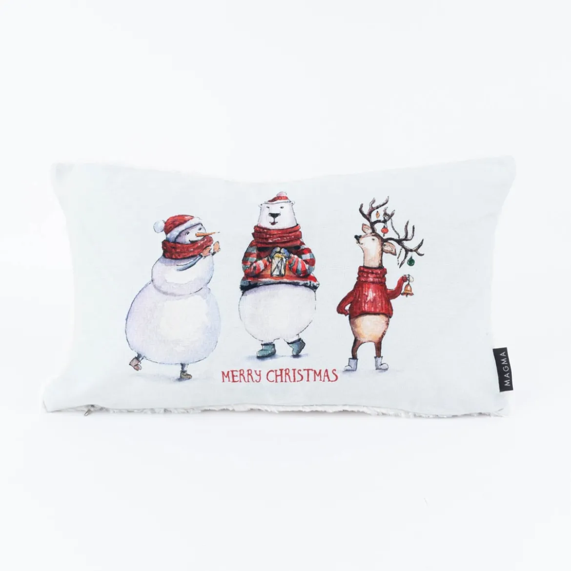 Magma Wende-Kissenhülle Merry Christmas Drei Freunde mit Plüschrückseite cremeweiß bunt 30x50cm
