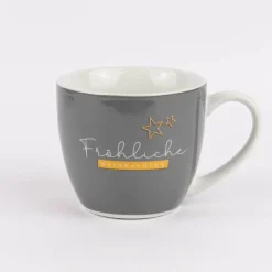 Maxi Tasse aus Porzellan Fröhliche Weihnachten grau weiß gold 400ml von La Vida