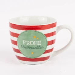 Maxi Tasse aus Porzellan Frohe Weihnachten Sterne Streifen rot weiß grün 400ml von La Vida