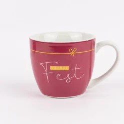 Maxi Tasse aus Porzellan frohes Fest Schleife dunkelrot weiß gold 400ml von La Vida