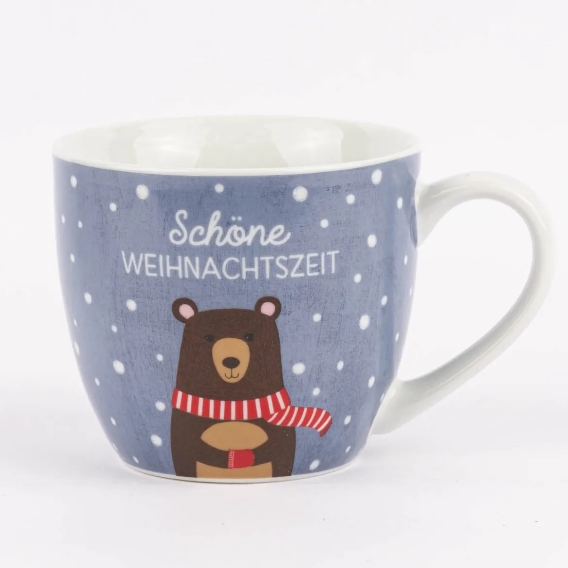 Maxi Tasse aus Porzellan Schöne Weihnachtszeit Bär Schnee blau weiß braun rot 400ml von La Vida