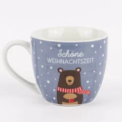 Maxi Tasse aus Porzellan Schöne Weihnachtszeit Bär Schnee blau weiß braun rot 400ml von La Vida