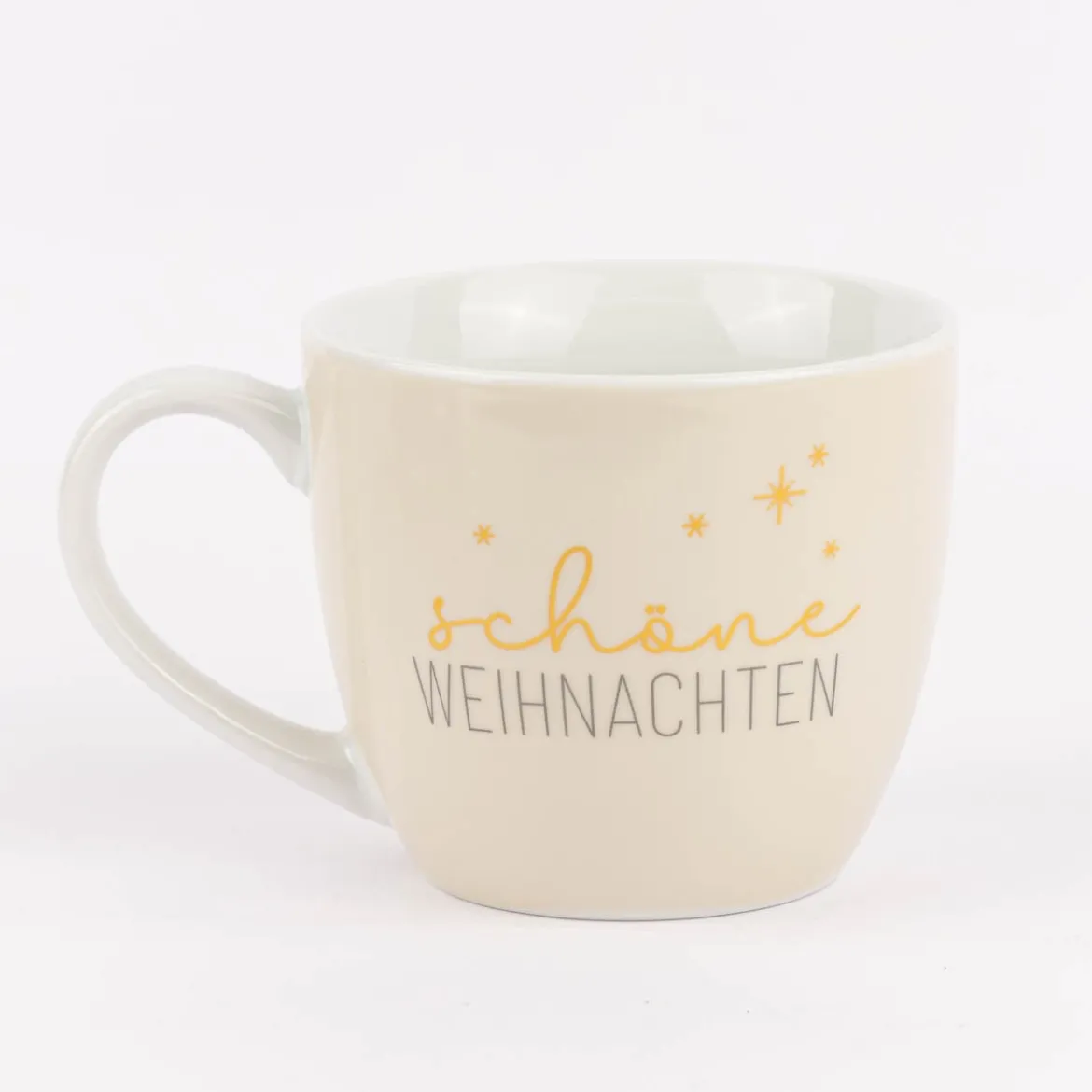 Maxi Tasse aus Porzellan schöne Weihnachten Sterne beige gold grau 400ml von La Vida