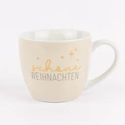 Maxi Tasse aus Porzellan schöne Weihnachten Sterne beige gold grau 400ml von La Vida