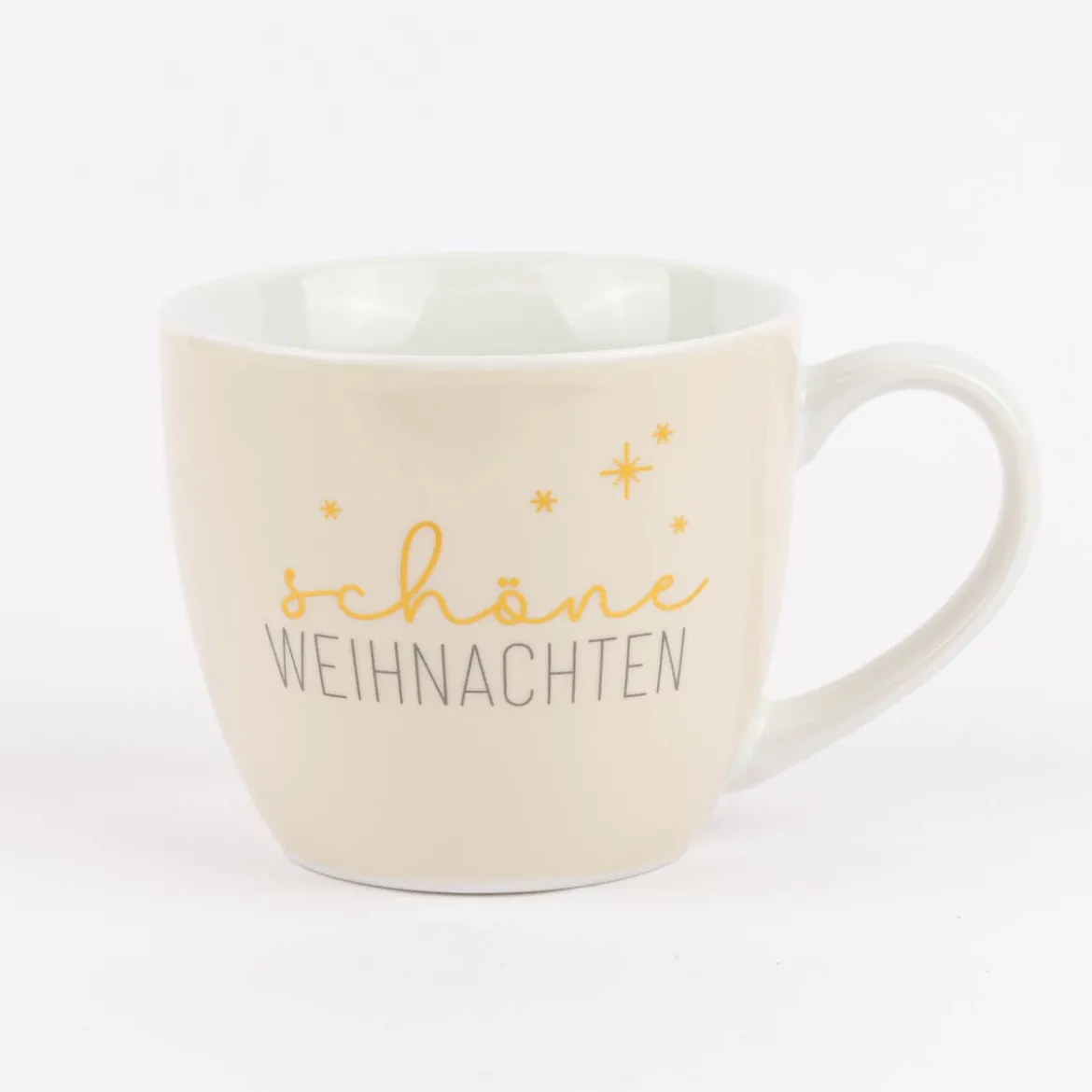 Maxi Tasse aus Porzellan schöne Weihnachten Sterne beige gold grau 400ml von La Vida
