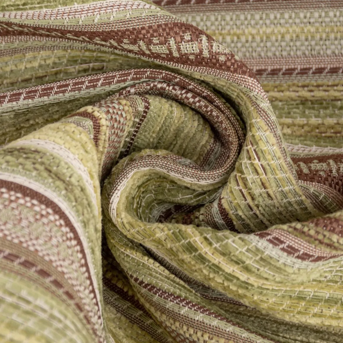 Möbelstoff Bezugsstoff Chenille KRUMBACH Streifen grün beige 140cm Breite