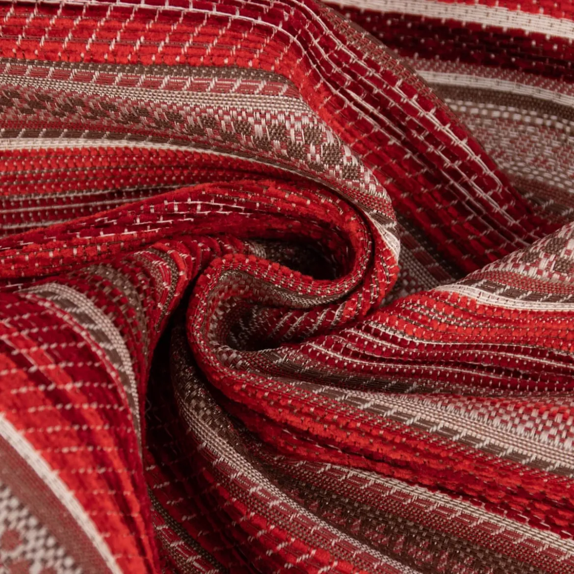 Möbelstoff Bezugsstoff Chenille KRUMBACH Streifen rot beige 140cm Breite