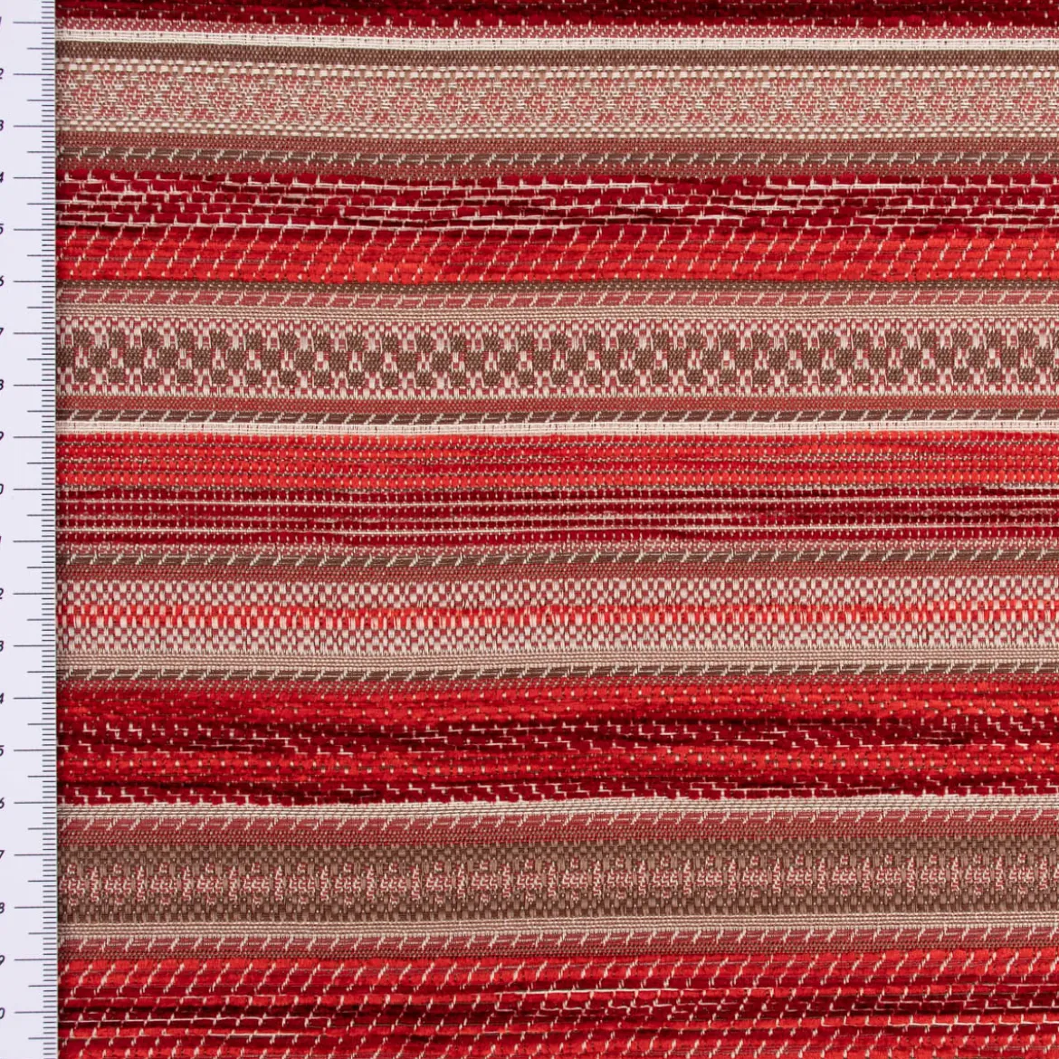Möbelstoff Bezugsstoff Chenille KRUMBACH Streifen rot beige 140cm Breite