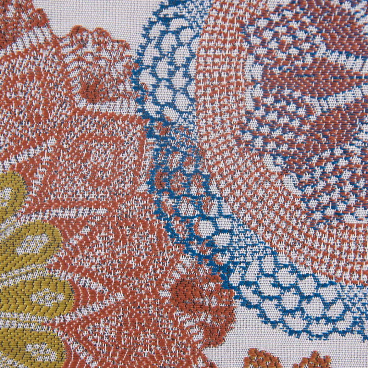 Möbelstoff Polsterstoff Dekostoff Doily Mandala Blumen terra blau 1,40m Breite