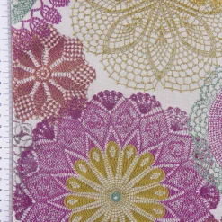 Möbelstoff Polsterstoff Dekostoff Doily Mandala Blumen pink 1,40m Breite