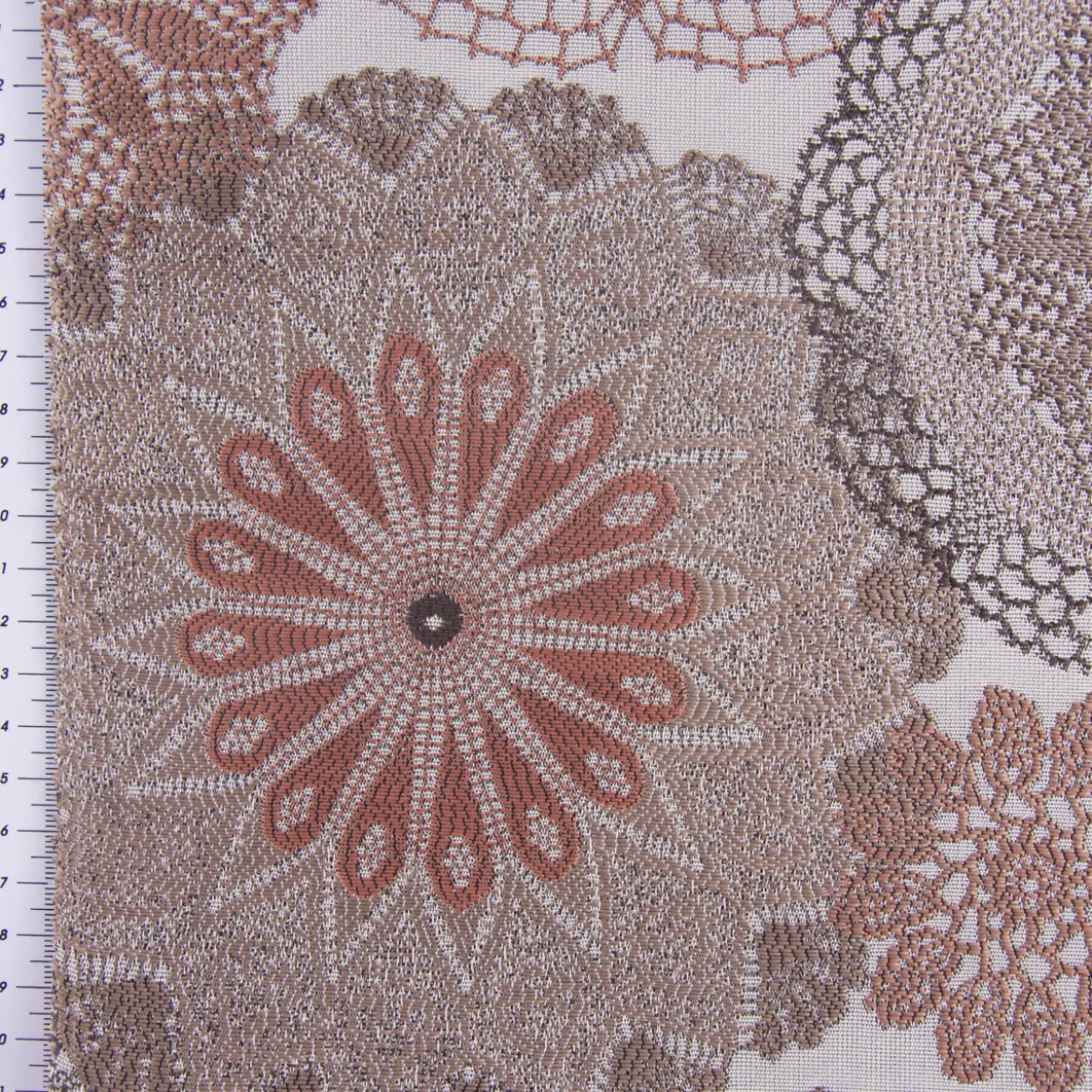 Möbelstoff Polsterstoff Dekostoff Doily Mandala Blumen terracotta 1,40m Breite