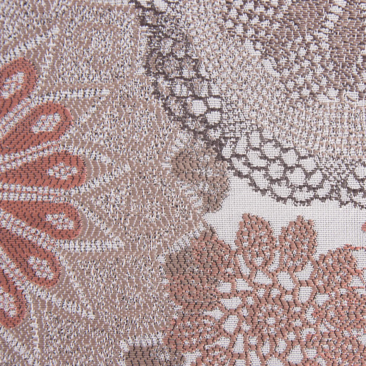 Möbelstoff Polsterstoff Dekostoff Doily Mandala Blumen terracotta 1,40m Breite