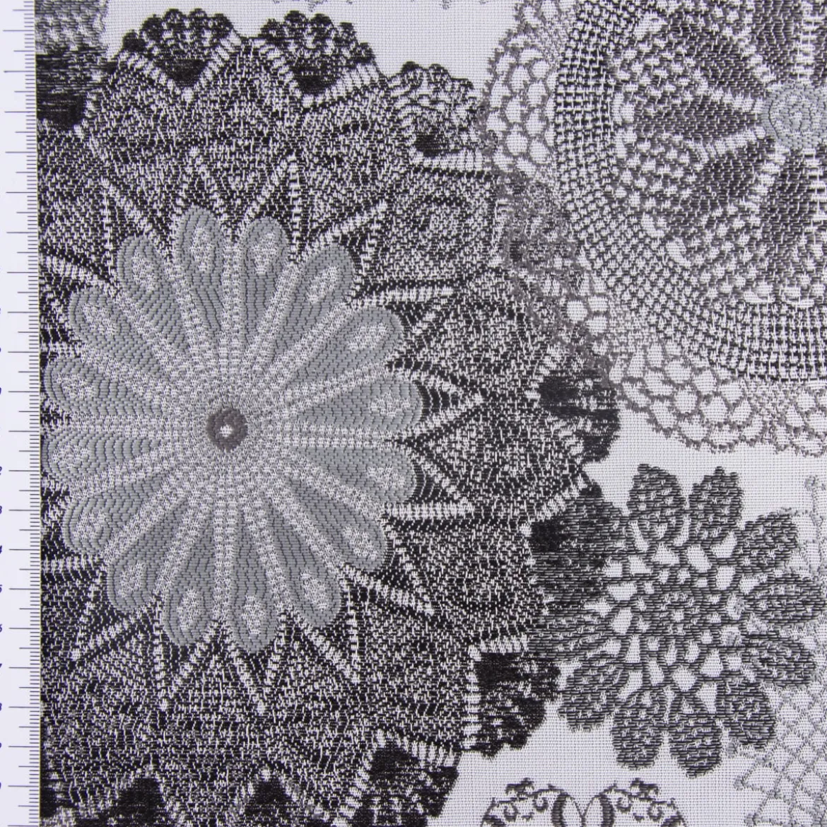 Möbelstoff Polsterstoff Dekostoff Doily Mandala Blumen schwarz 1,40m Breite