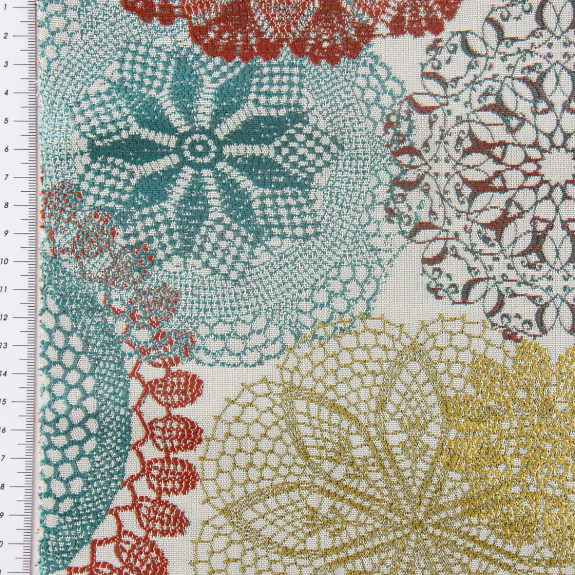 Möbelstoff Polsterstoff Dekostoff Doily Mandala Blumen terra petrol 1,40m Breite