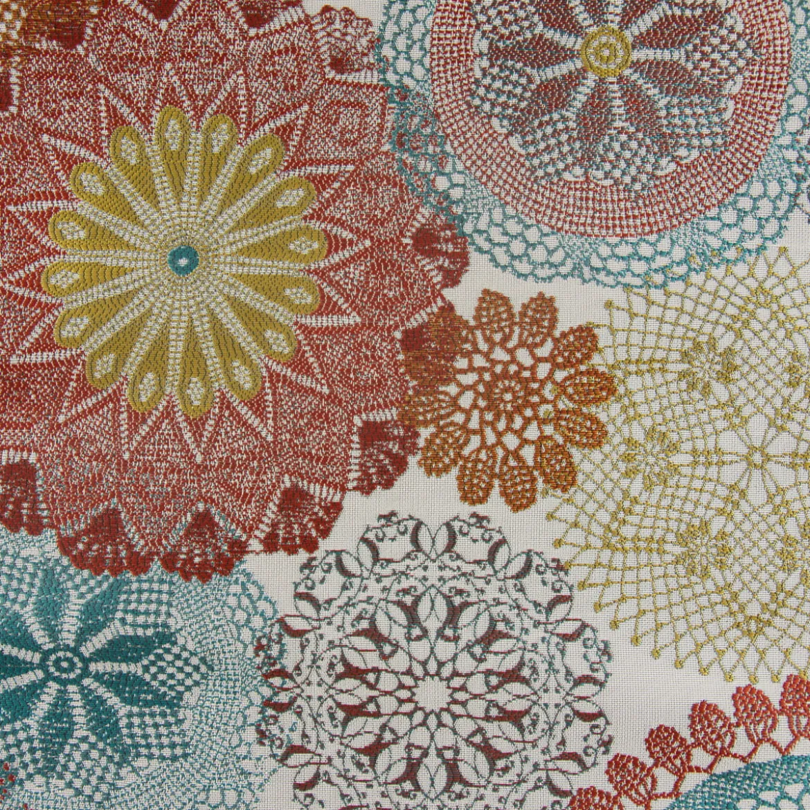 Möbelstoff Polsterstoff Dekostoff Doily Mandala Blumen terra petrol 1,40m Breite