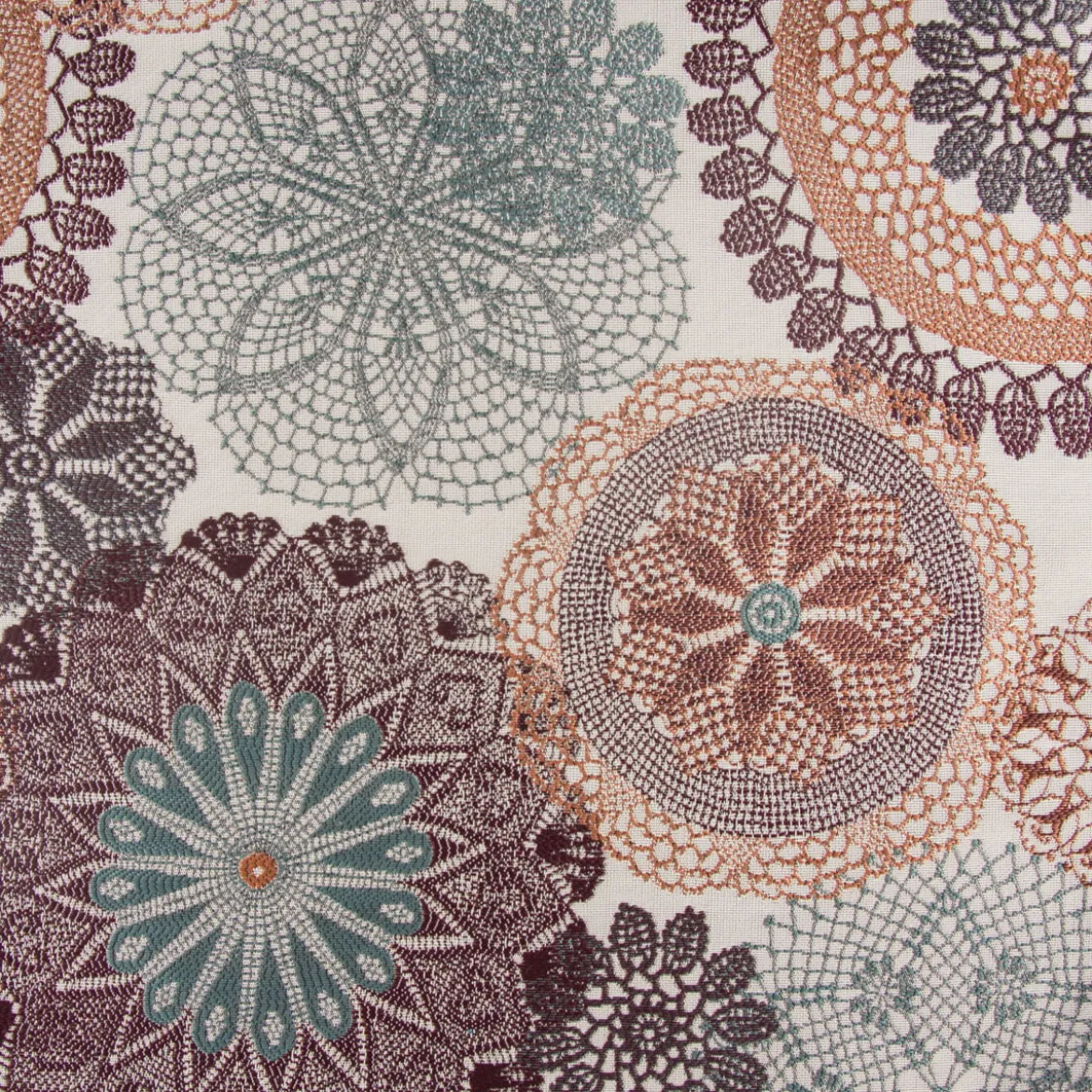 Möbelstoff Polsterstoff Dekostoff Doily Mandala Blumen rotbraun 1,40m Breite