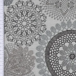 Möbelstoff Polsterstoff Dekostoff Doily Mandala Blumen grau 1,40m Breite