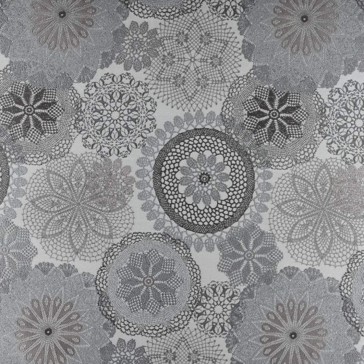 Möbelstoff Polsterstoff Dekostoff Doily Mandala Blumen grau 1,40m Breite