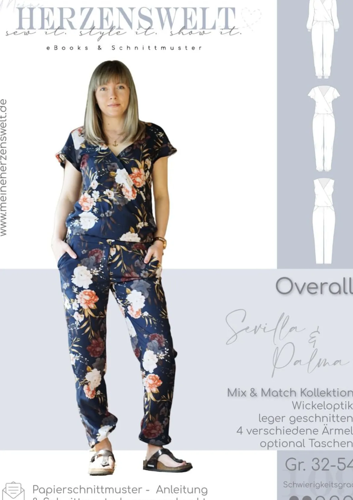 Meine Herzenswelt Damen Schnittmuster Overall Sevilla & Palma Papierschnittmuster Gr. 32-54