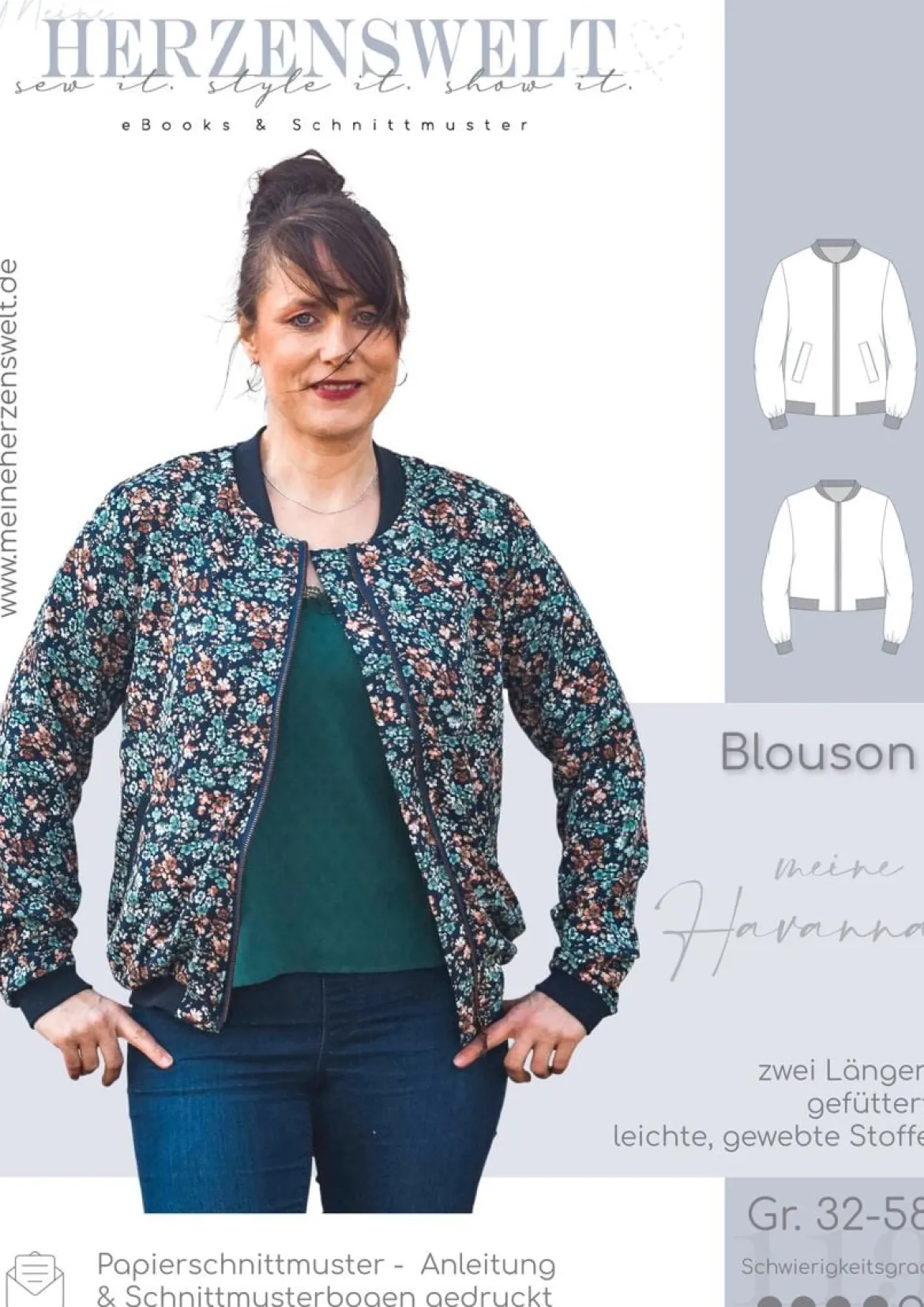 Meine Herzenswelt Damen Schnittmuster Blouson meine Havanna Papierschnittmuster Gr. 32-58