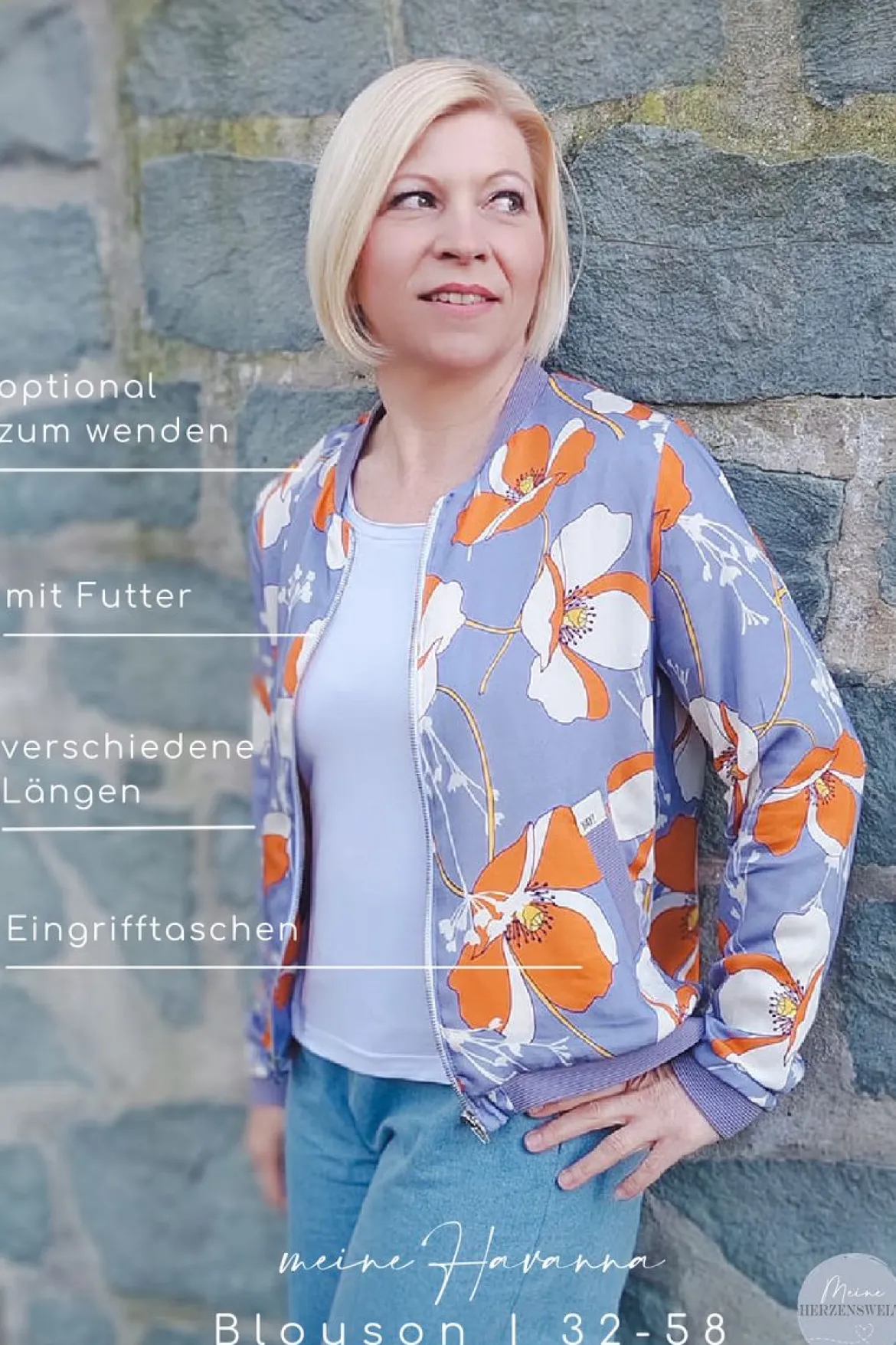 Meine Herzenswelt Damen Schnittmuster Blouson meine Havanna Papierschnittmuster Gr. 32-58