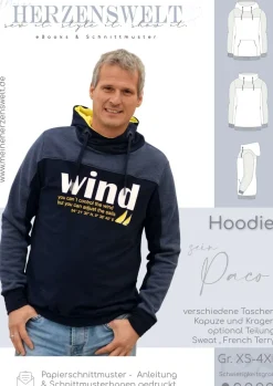 Meine Herzenswelt Herren Schnittmuster Hoodie sein Paco Papierschnittmuster Gr. XS-4XL