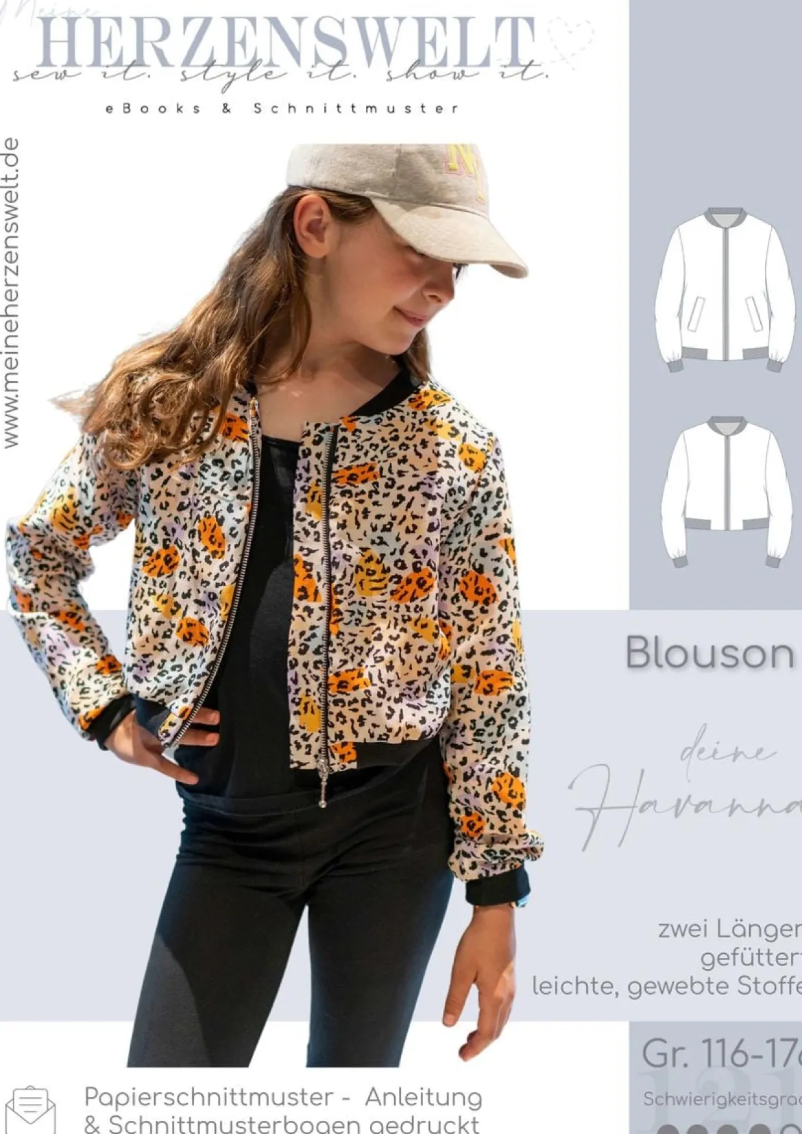 Meine Herzenswelt Kinder Schnittmuster Blouson deine Havanna Papierschnittmuster Gr. 116-176