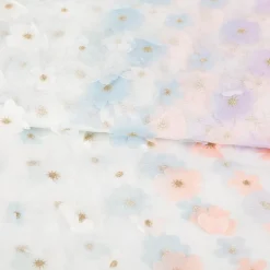 Mesh Stoff mit 3D Blüten pastell 1,32m Breite