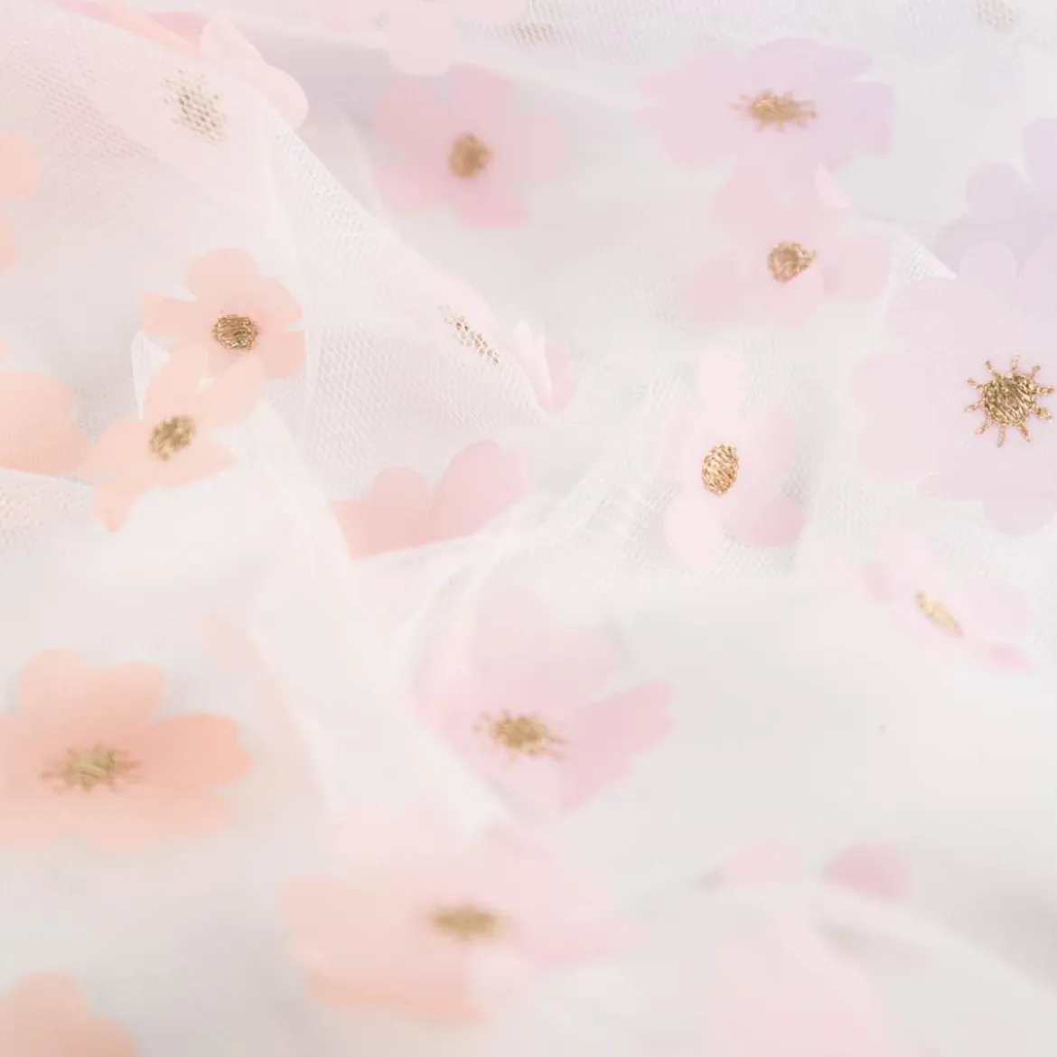 Mesh Stoff mit 3D Blüten pastell 1,32m Breite
