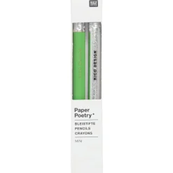 Mini Bleistiftset neongrün silber 2er Set 10cm von Rico Design