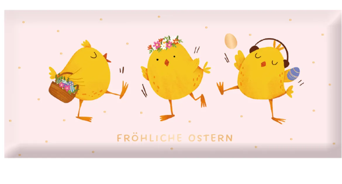 Mini-Schokotafel "Fröhliche Ostern" Küken goldveredelt 30g von Grafik Werkstatt
