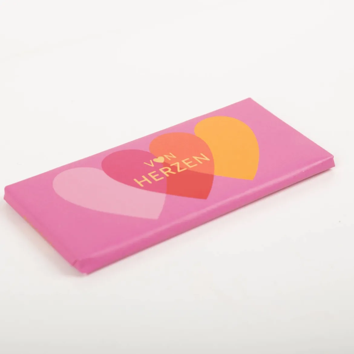 Mini-Schokotafel "von Herzen" pink goldveredelt 30g von Grafik Werkstatt
