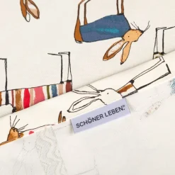 Mitteldecke Tischdecke aus Baumwolle mit Hasen beige bunt in versch. Größen von SCHÖNER LEBEN.