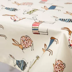 Mitteldecke Tischdecke aus Baumwolle mit Hasen beige bunt in versch. Größen von SCHÖNER LEBEN.