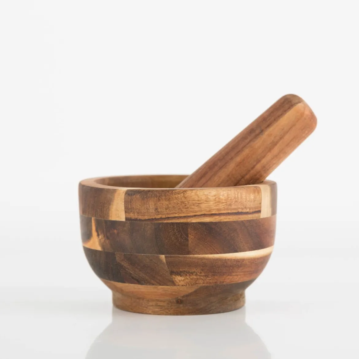Mörser Set aus Akazienholz in Brauntönen 13x8cm