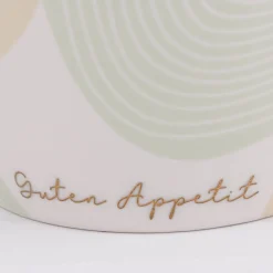 Müslischale aus Porzellan Guten Appetit grafisch pastell weiß mint beige gold 14x9cm von der Schreibkram Manufaktur