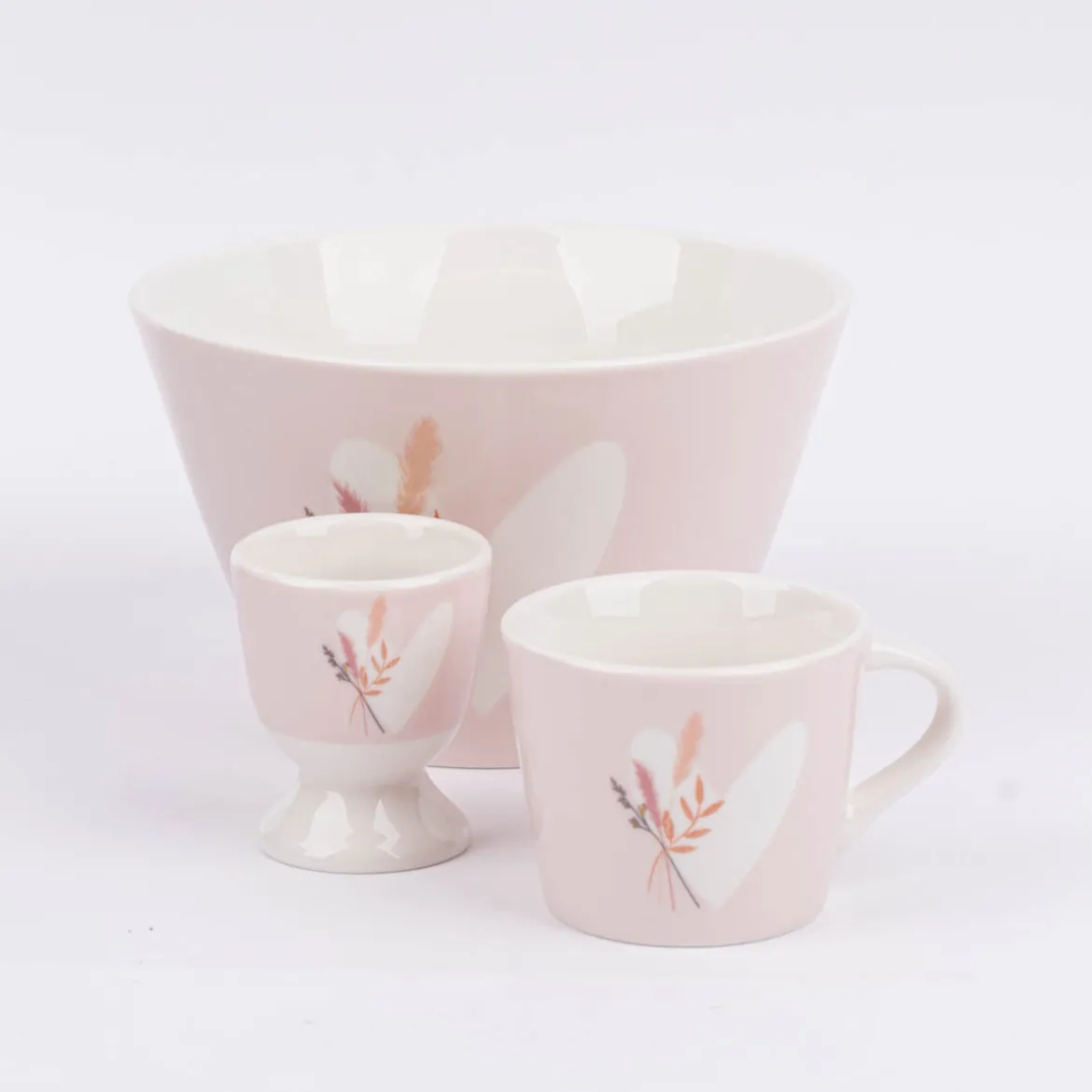 Müslischale aus Porzellan Herz mit Strauß rosa pastell 14x9cm von der Schreibkram Manufaktur